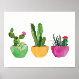 Aquarell-Kaktus und saftiger Druck Poster