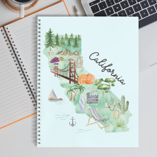Aquarell-Kalifornien-Staatskunstkarte-Reisejournal Notizbuch