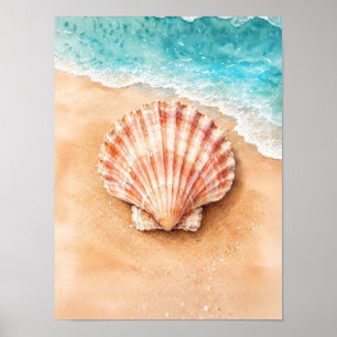 Aquarell-Kammmuschel am Strand Poster