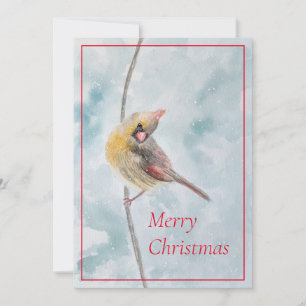 Aquarell-Kardinal im Schnee-Weihnachtskarte Feiertagskarte