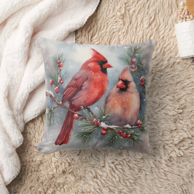 Aquarell Kardinal Pair Holly Kissen (Decke)