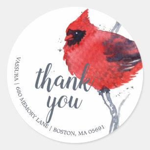 Aquarell Kardinalvogel Danke Rücksendeadresse Runder Aufkleber