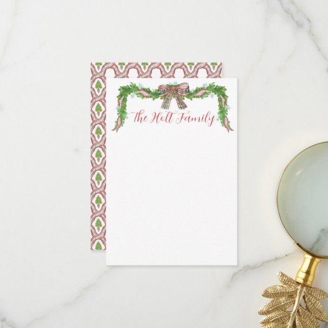 Aquarell Kariert Bow Garland Weihnachten Dankeskarte (Vorderseite/Rückseite Beispiel)