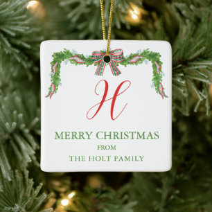 Aquarell Kariert Bow Garland Weihnachten Keramikornament