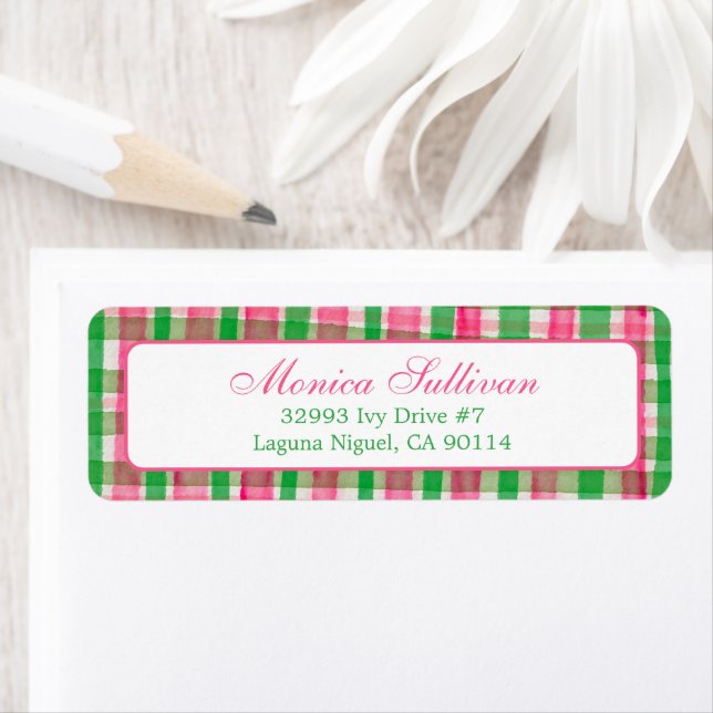 Aquarell Kariert Weihnachten CUSTOM Rücksendeadres (Insitu)