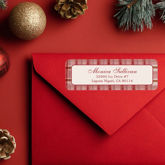 Aquarell Kariert Weihnachten CUSTOM Rücksendeadres (Elegant Chic Watercolor Plaid Christmas Holiday CUSTOM Return Address Label
)