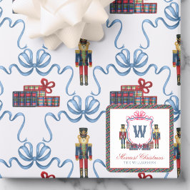 Aquarell-Karo-Nussknacker-Bär-Monogrammwappen Quadratischer Aufkleber