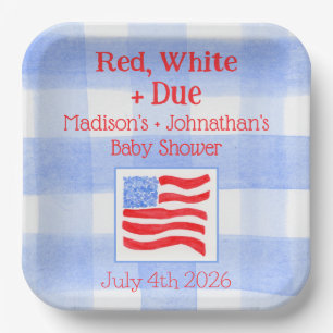 Aquarell-Karo-US-Flagge Rot Weiß Zwillinge Baby Sh Pappteller