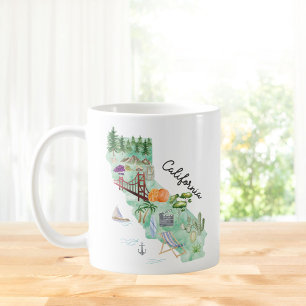 Aquarell-Karte der Kunst des Staates Kalifornien Kaffeetasse