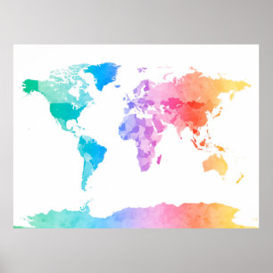 Aquarell-Karte der Weltkarte Poster