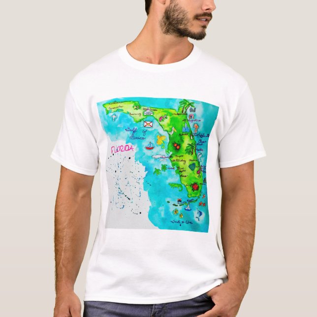 Aquarell-Karte von Florida T-Shirt (Vorderseite)