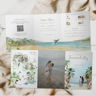 Aquarell-Karten-Hochzeit Costa Rica Dreifach Gefaltete Einladung