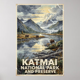 Aquarell Katmai Nationalpark und Naturschutzgebiet Poster
