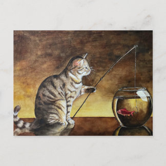 Aquarell-Katze angelt Postkarte