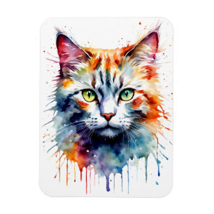 Aquarell-Katze Multicolor-Spritzkunst Magnet