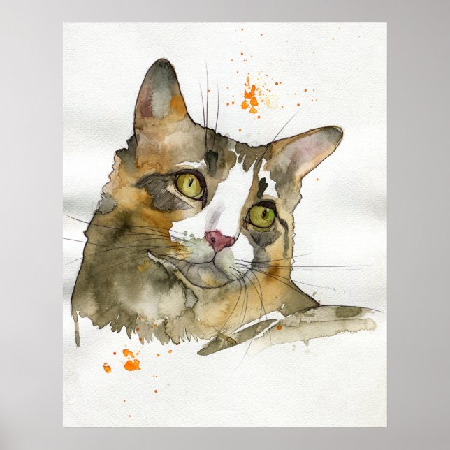 Aquarell-Katze Poster (Vorne)