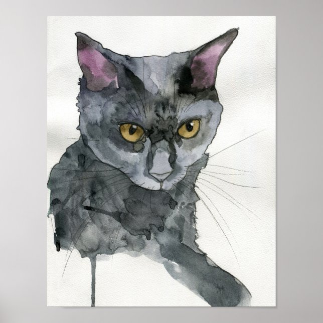 Aquarell-Katze Poster (Vorne)