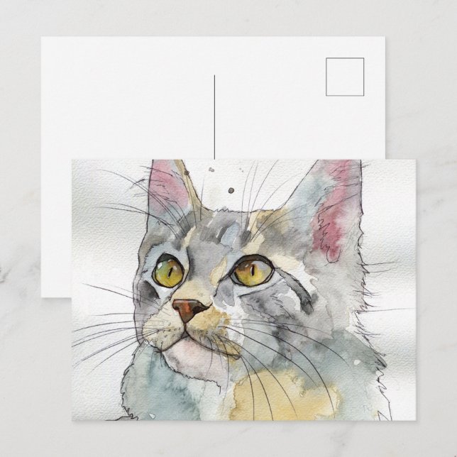 Aquarell-Katze Postkarte (Vorne/Hinten)