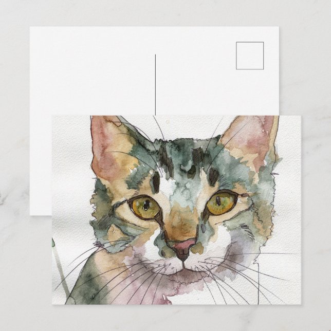 Aquarell-Katze Postkarte (Vorne/Hinten)