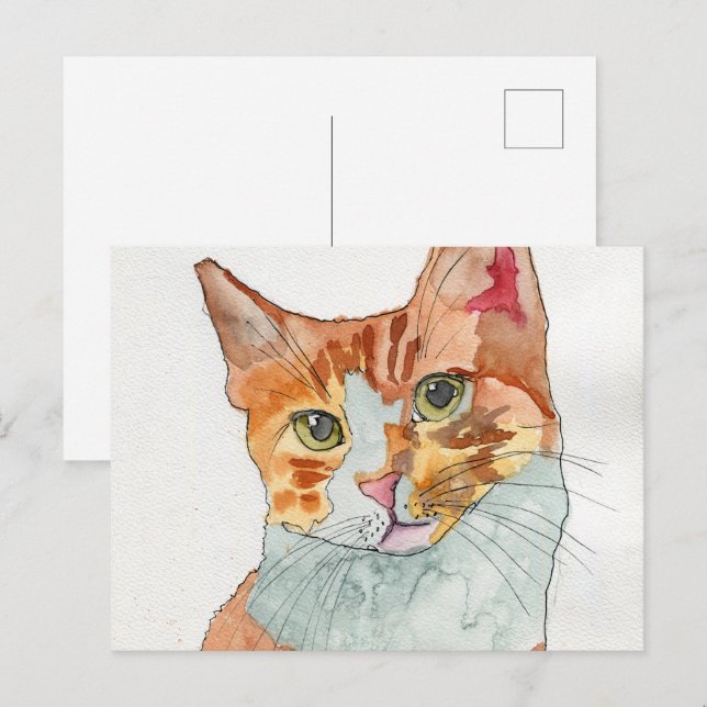 Aquarell-Katze Postkarte (Vorne/Hinten)