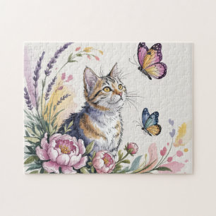 Aquarell-Katzen-Blumen