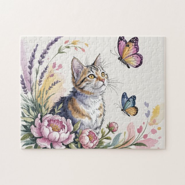 Aquarell-Katzen-Blumen (Horizontal)