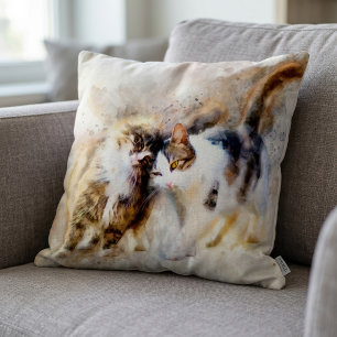 Aquarell-Katzen kuscheln in abstrakter Kunst Kissen