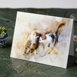 Aquarell-Katzen kuscheln in weicher abstrakter Kun Dankeskarte