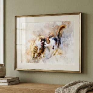 Aquarell-Katzen kuscheln in weicher abstrakter Kun Fotodruck