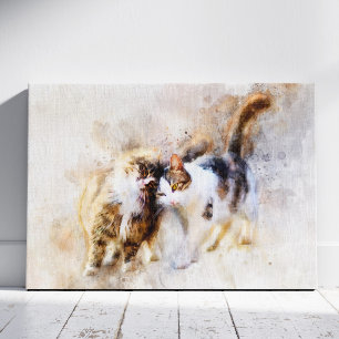 Aquarell Katzen kuscheln in weicher abstrakter Kun Leinwanddruck
