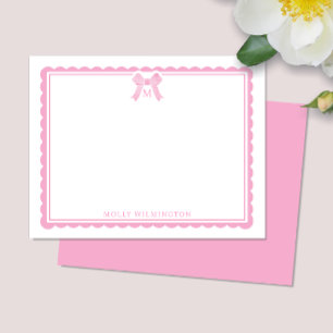 Aquarell Kaugummi-Rosa-Schleife Vornehmes Monogram Mitteilungskarte