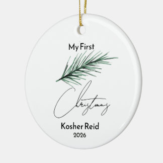 Aquarell-Kiefer-Geburtsstatistik Baby erstes Weihn Keramik Ornament