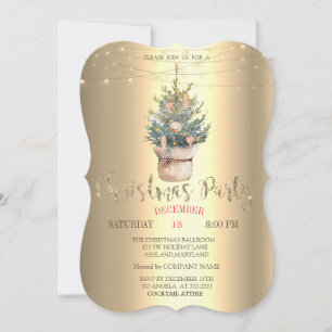 Aquarell Kiefer, Ornamente Gold Weihnachten Einladung