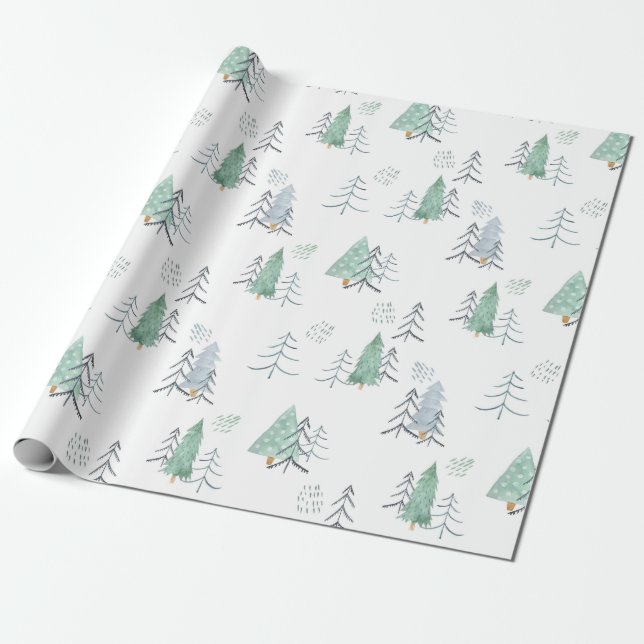 Aquarell-Kiefer-WeihnachtsPackpapier Geschenkpapier (Ungerollt)
