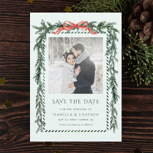 Aquarell-Kiefern-Girlande-Hochzeit-Mintgrün-Foto Save The Date