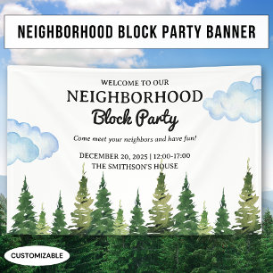 Aquarell-Kiefern-Viertelblockparty Banner