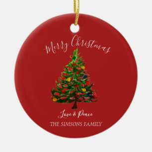 Aquarell Kiefern-Weihnachtsbaum Keramik Ornament