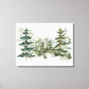 Aquarell-Kiefernwald und Berg-Ästhetik Leinwanddruck