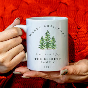 Aquarell-Kiefernwald-Weihnachten Kaffeetasse
