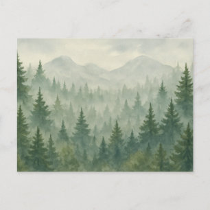 Aquarell-Kieferwald-Postkarte – Grüner Berg Postkarte