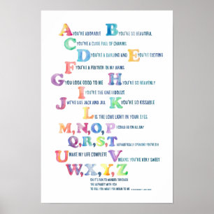 Aquarell-Kinderzimmer-Alphabet-Wandkunst - Blauton Poster