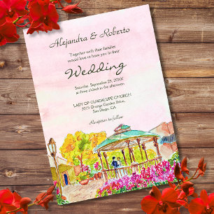 Aquarell-Kiosk mit Blumen Hochzeit im alten Mexiko Einladung