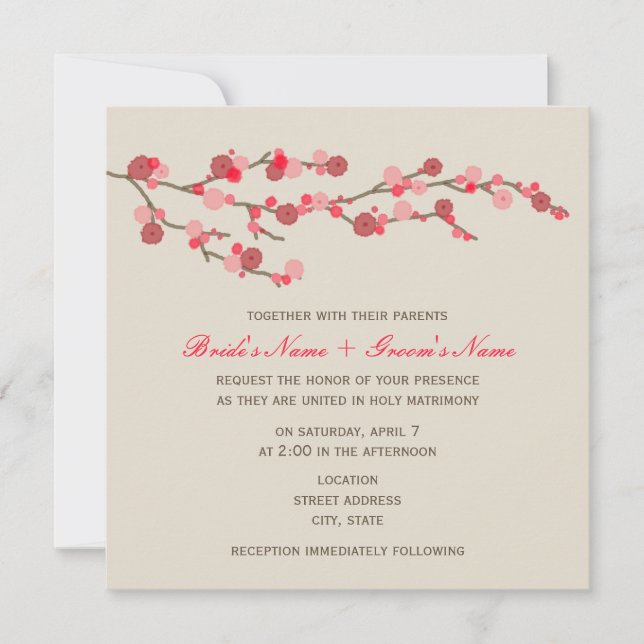 Aquarell-Kirschblüten-Hochzeit laden ein Einladung (Vorderseite)
