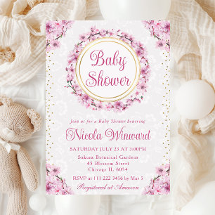 Aquarell-Kirschblüten-Kranz-Baby-Party Einladung