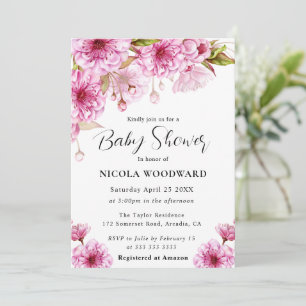 Aquarell-Kirschblüten-Zweig-Baby-Party Einladung