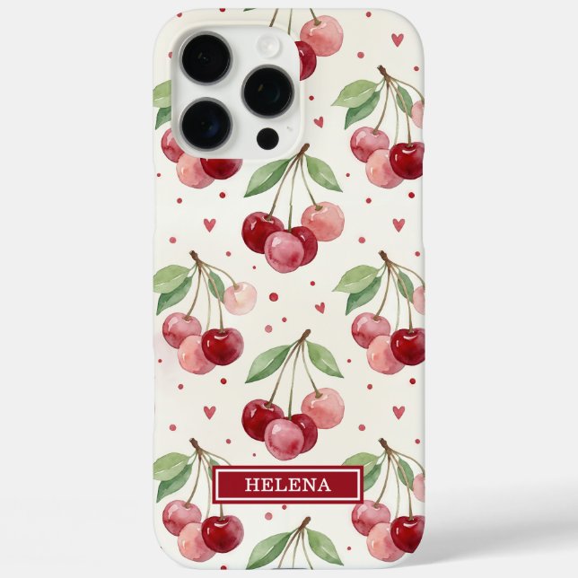 Aquarell-Kirschen-Monogramm iPhone 16 Pro Max Hülle (Rückseite)