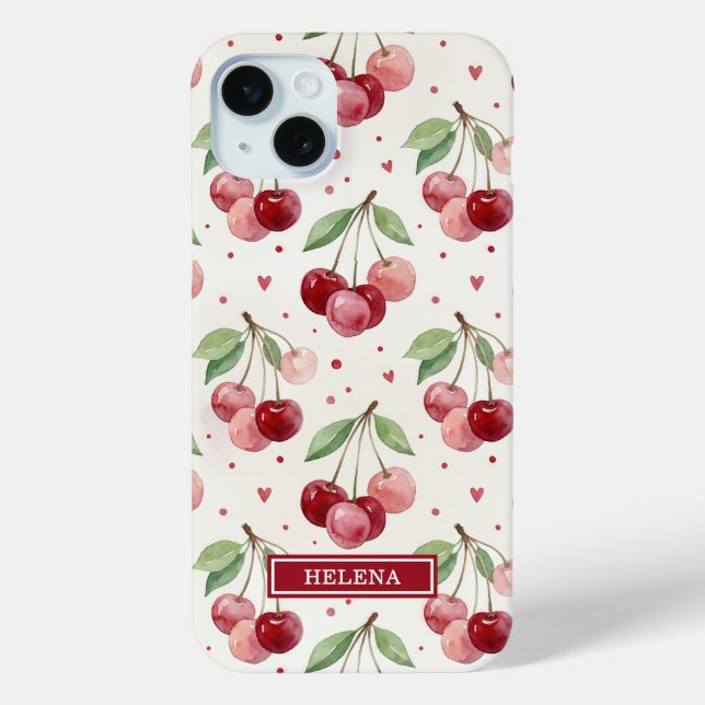 Aquarell-Kirschen monogrammiert Case-Mate iPhone Hülle (Rückseite)