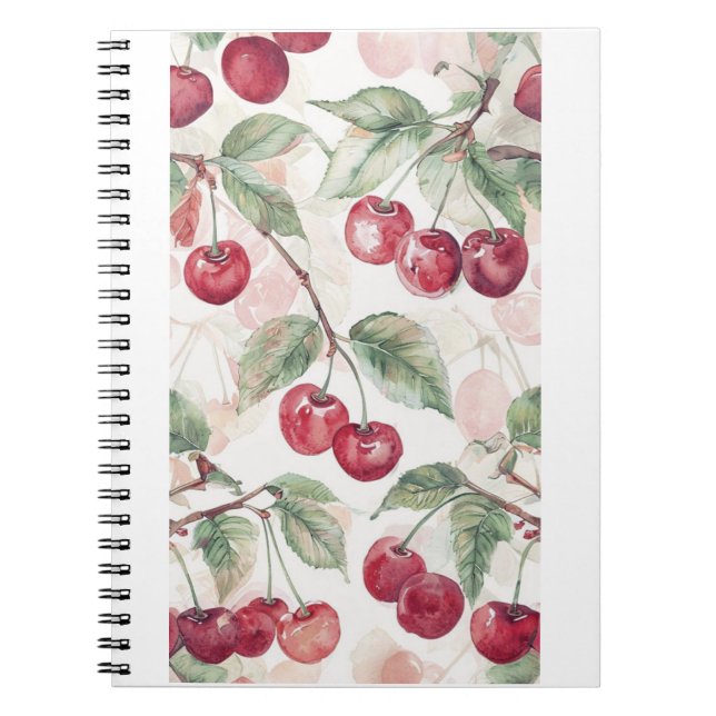 Aquarell-Kirschmuster – Botanische Fruchtkunst Notizblock (Vorderseite)