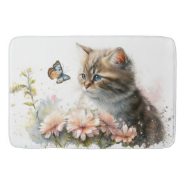 Aquarell Kitten und Butterfly Badematte
