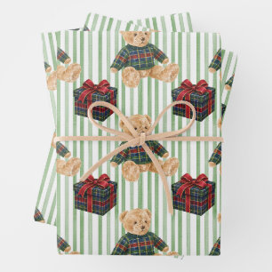 Aquarell-Klassiker-Karojacke Weihnachtsbär Geschenkpapier Set